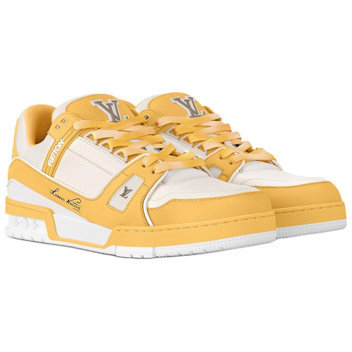 Louis Vuitton Trainer Calf Leather Lace-Up Low-Top Sneakers in Yellow
