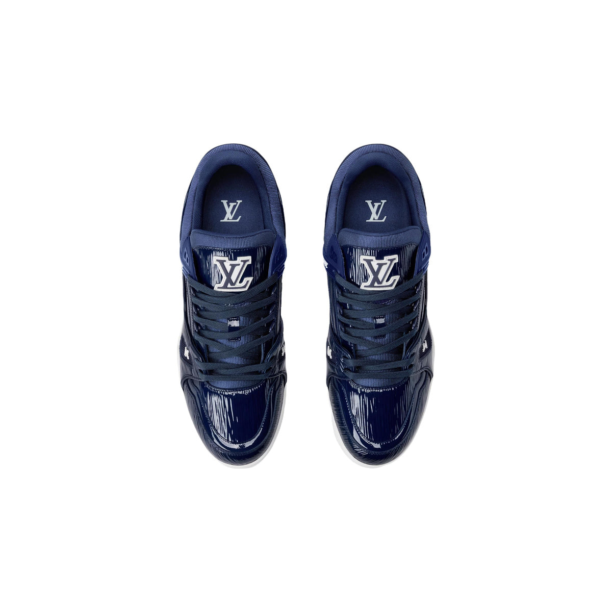 Louis Vuitton Trainer Patent Leather Floral Pattern Low-Top Sneakers in Navy Blue – Unisex
