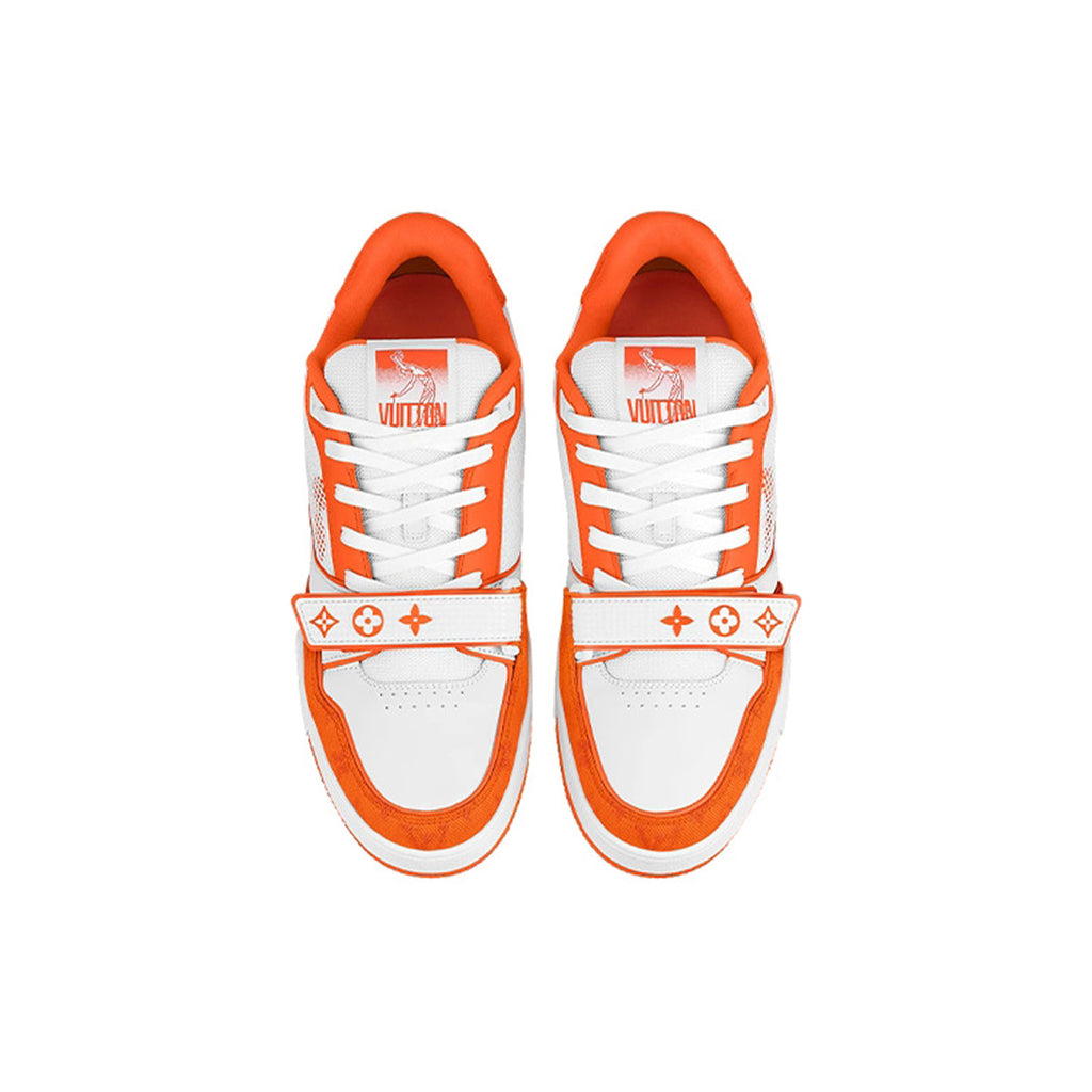 Louis Vuitton Trainer Velcro Strap Low-Top Sneakers in White & Orange