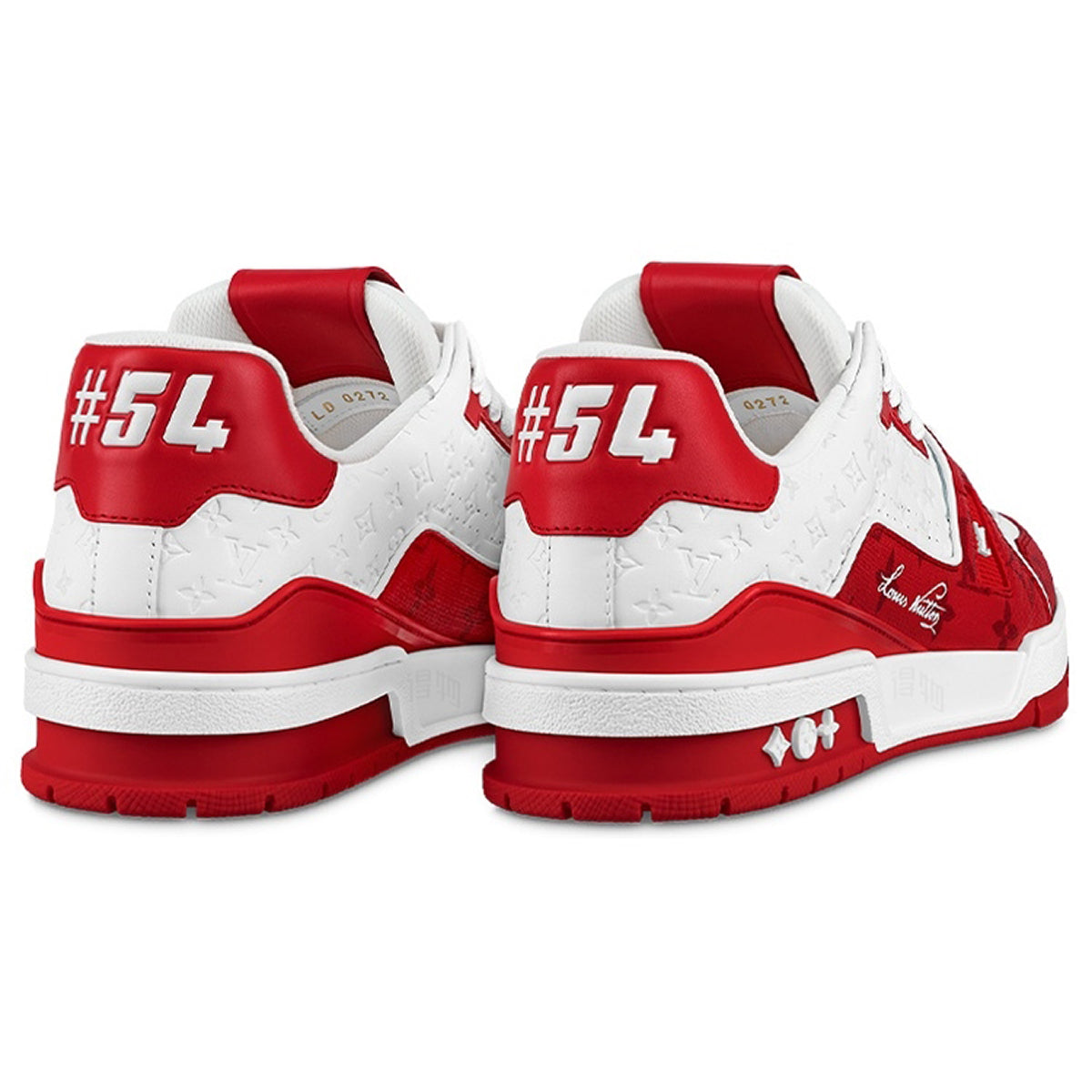 Louis Vuitton Trainer Lace-Up Low-Top Sneakers in White & Red with – Unisex