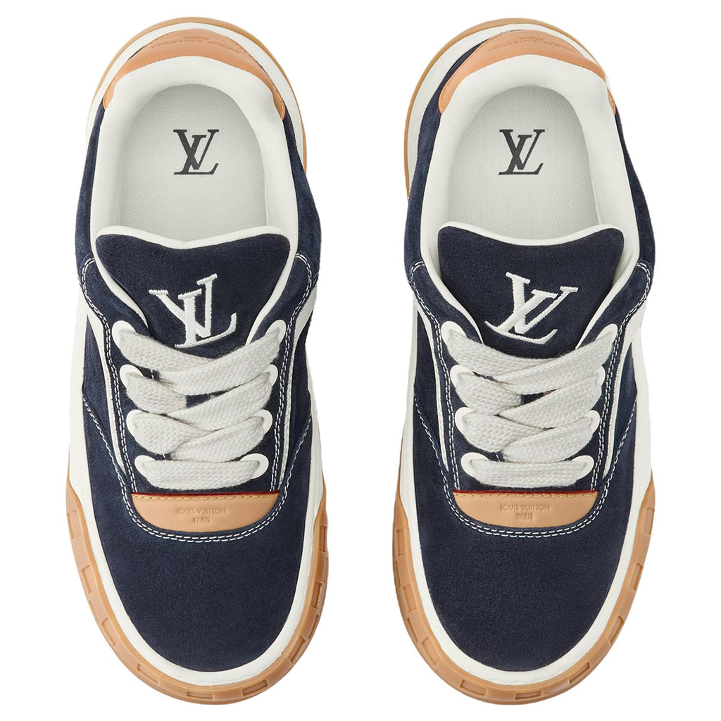 Louis Vuitton Tilted Suede Lace-Up Biscuit-Sole Low-Top Sneakers in Navy Blue – Unisex