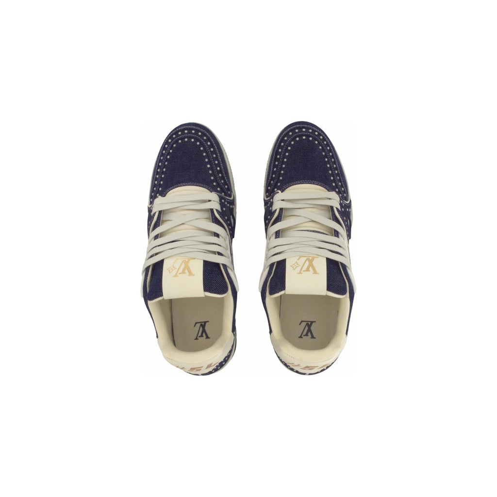 Louis Vuitton Trainer Denim & Swarovski Crystal Low-Top Sneakers in Indigo Blue – Unisex