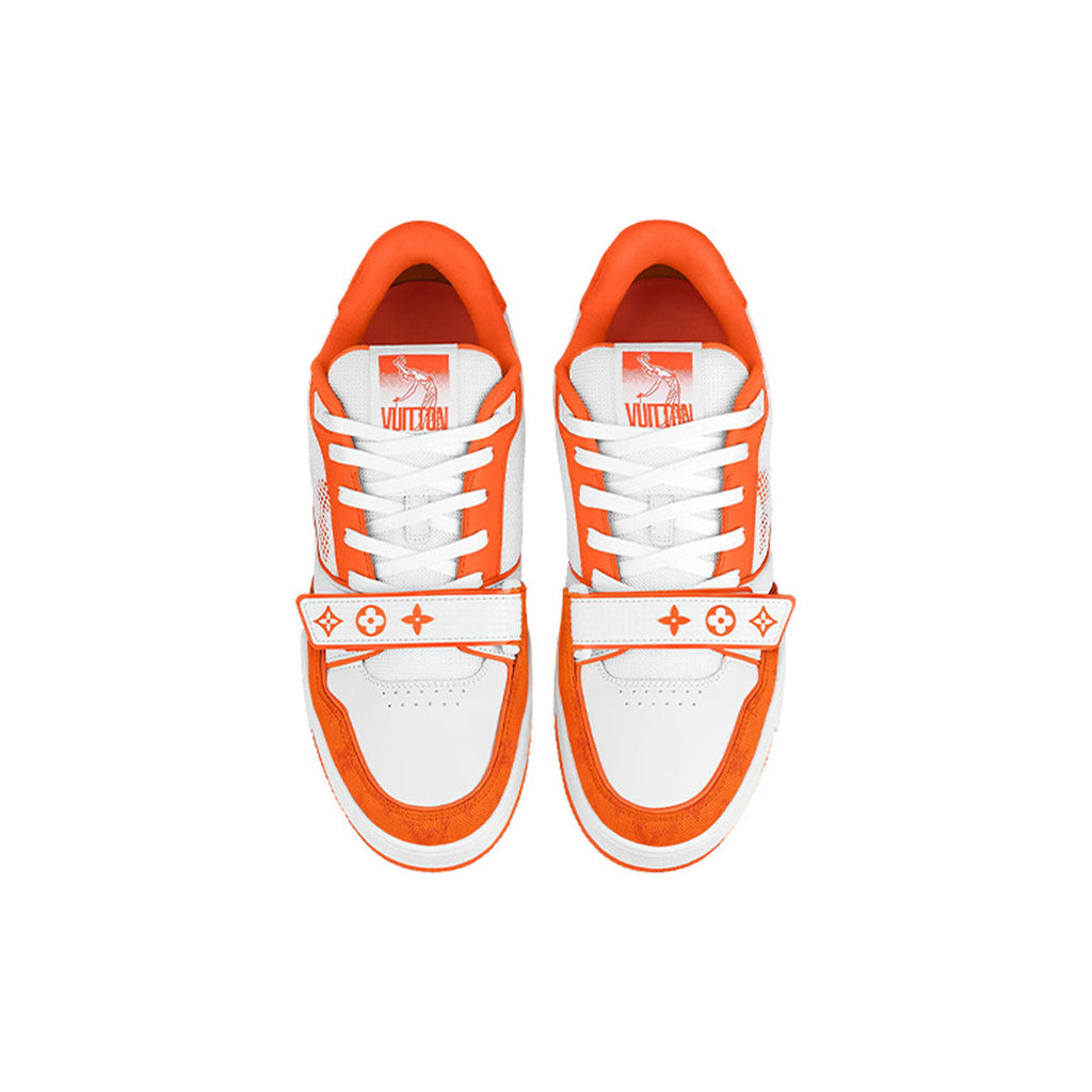 Louis Vuitton Trainer Monogram Velcro Strap Low-Top Sneakers in White & Orange – Unisex