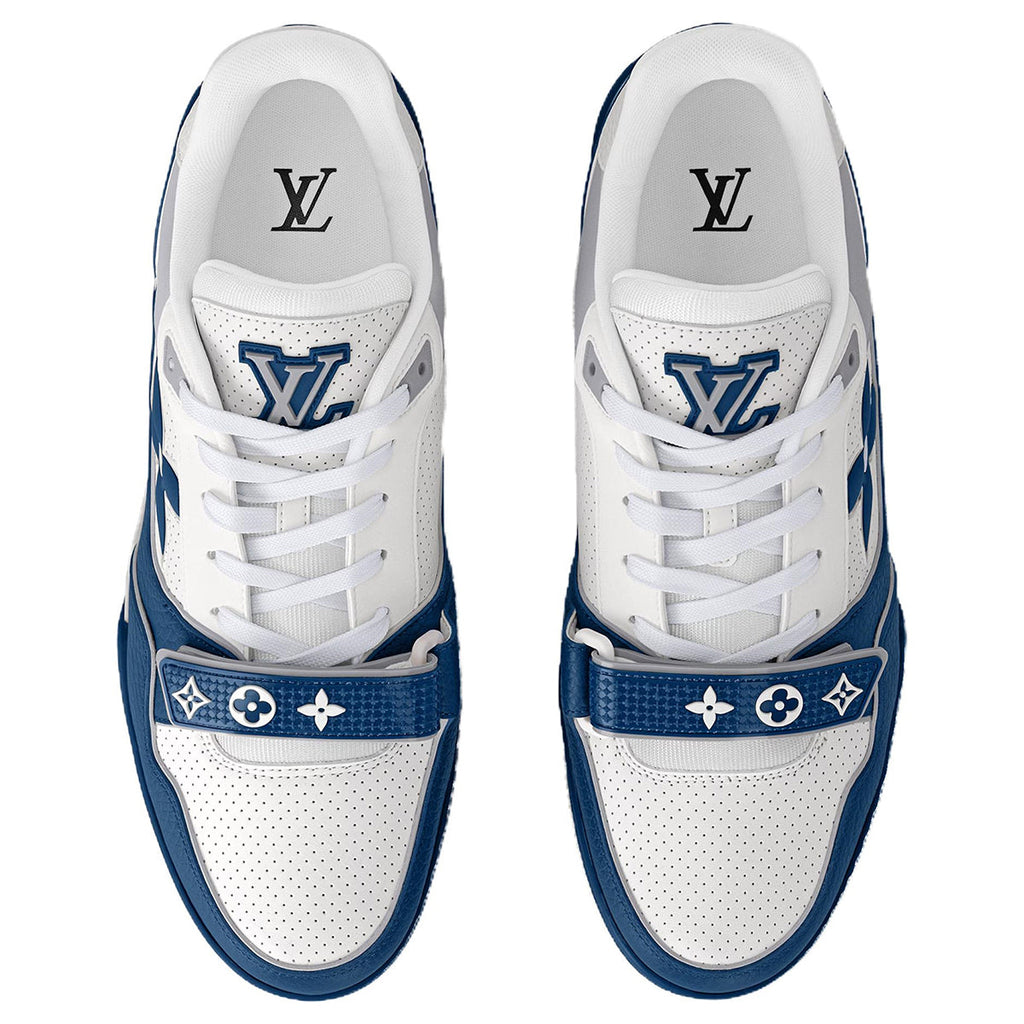 Louis Vuitton Trainer Leather Lace-Up Low-Top Sneakers in Blue & White – Unisex