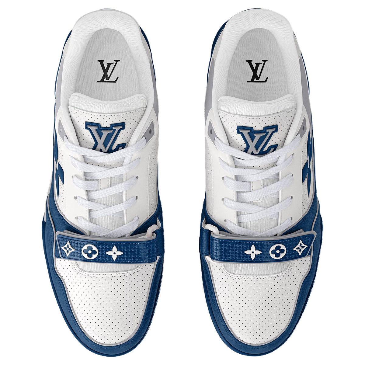 Louis Vuitton Trainer Leather Lace-Up Low-Top Sneakers in Blue & White – Unisex