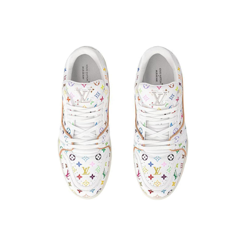 Louis Vuitton × Takashi Murakami Trainer Grained Calf Leather Low-Top Sneakers in White – Unisex