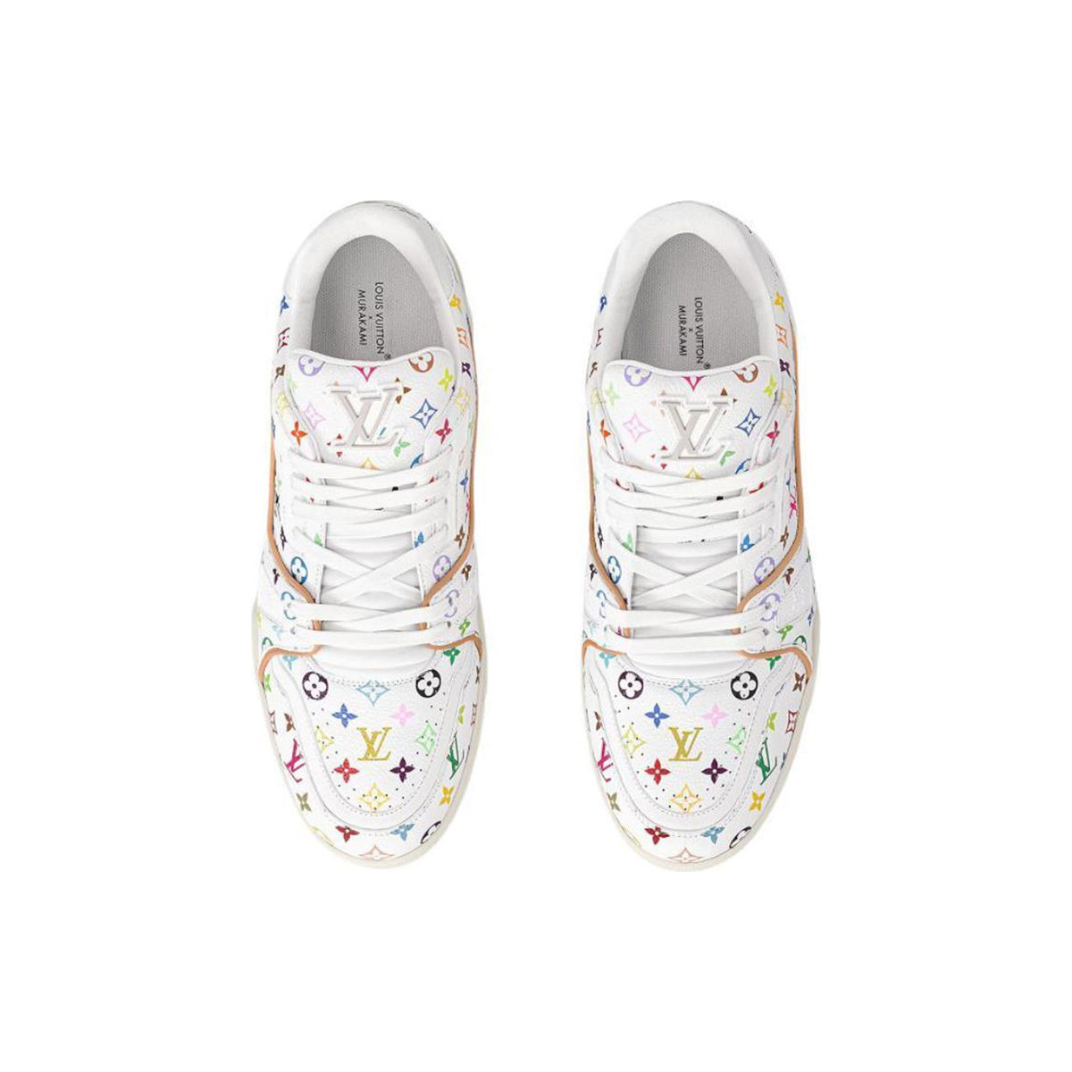 Louis Vuitton × Takashi Murakami Trainer Grained Calf Leather Low-Top Sneakers in White – Unisex