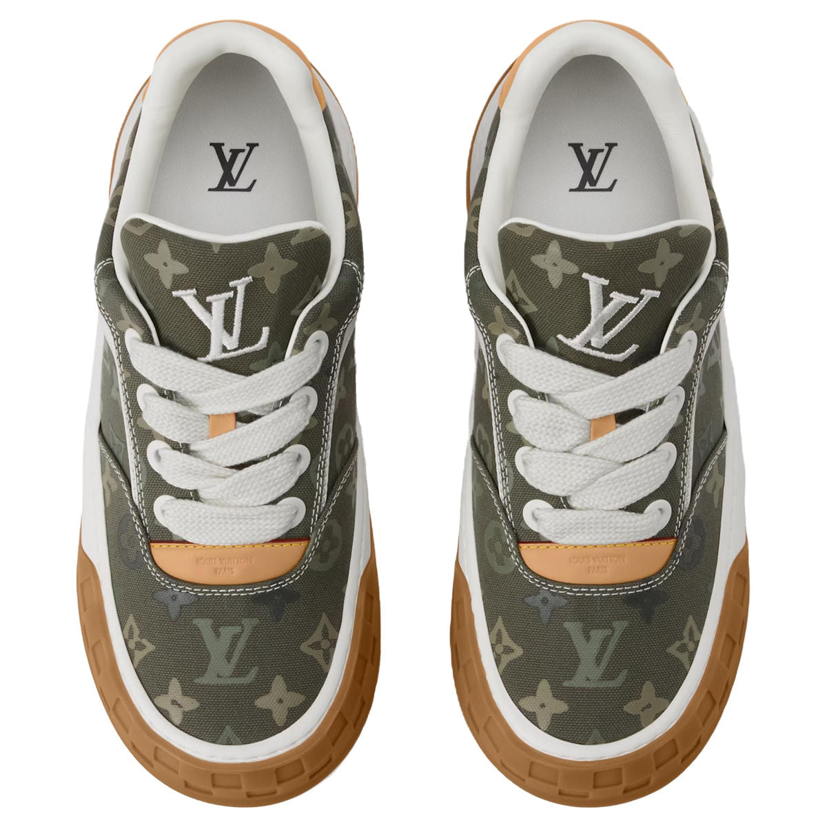 Louis Vuitton Tilted Calf Leather Lace-Up Platform Biscuit-Sole Low-Top Sneakers in Khaki Green – Unisex