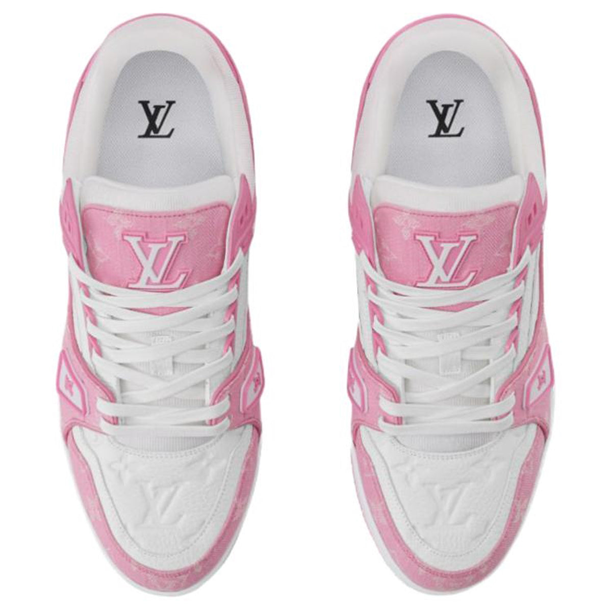 Louis Vuitton Trainer Leather Lace-Up Low-Top Sneakers in Rose with Printed Detail – Unisex