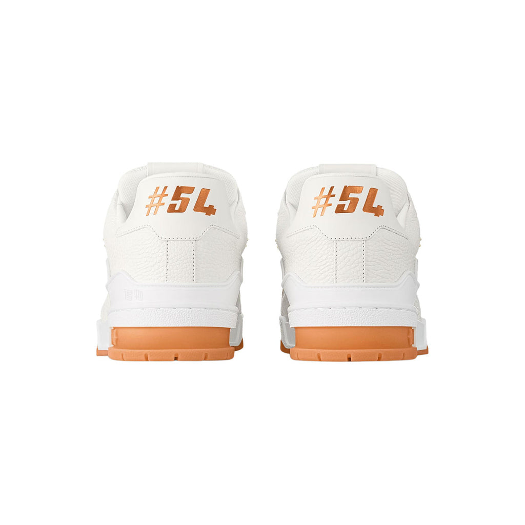 Louis Vuitton Trainer Grained Calf Leather Low-Top Sneakers in White & Orange – Unisex