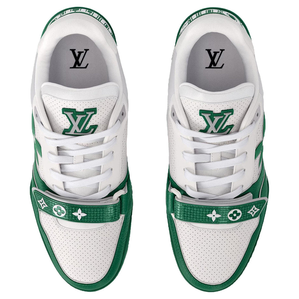 Louis Vuitton Trainer Leather Lace-Up Low-Top Sneakers in Green with Floral Logo