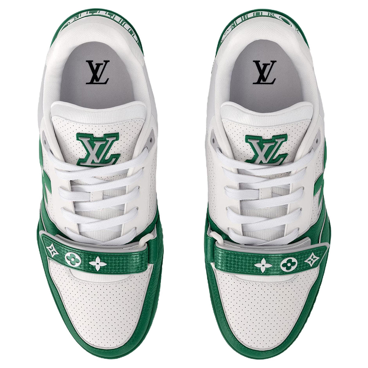 Louis Vuitton Trainer Leather Lace-Up Low-Top Sneakers in Green with Floral Logo
