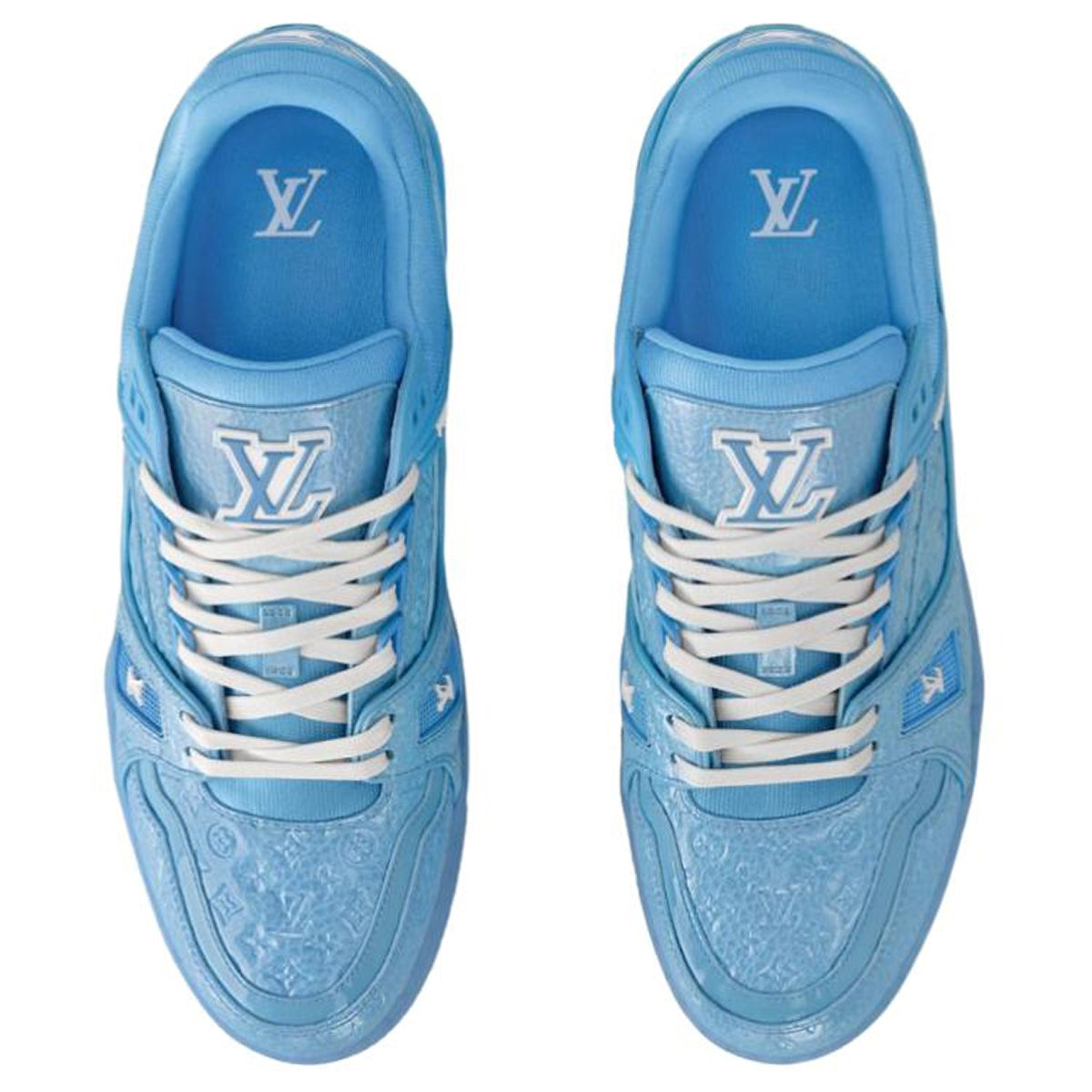 Louis Vuitton Trainer Patent Leather Embossed Lace-Up Low-Top Sneakers in Blue – Unisex