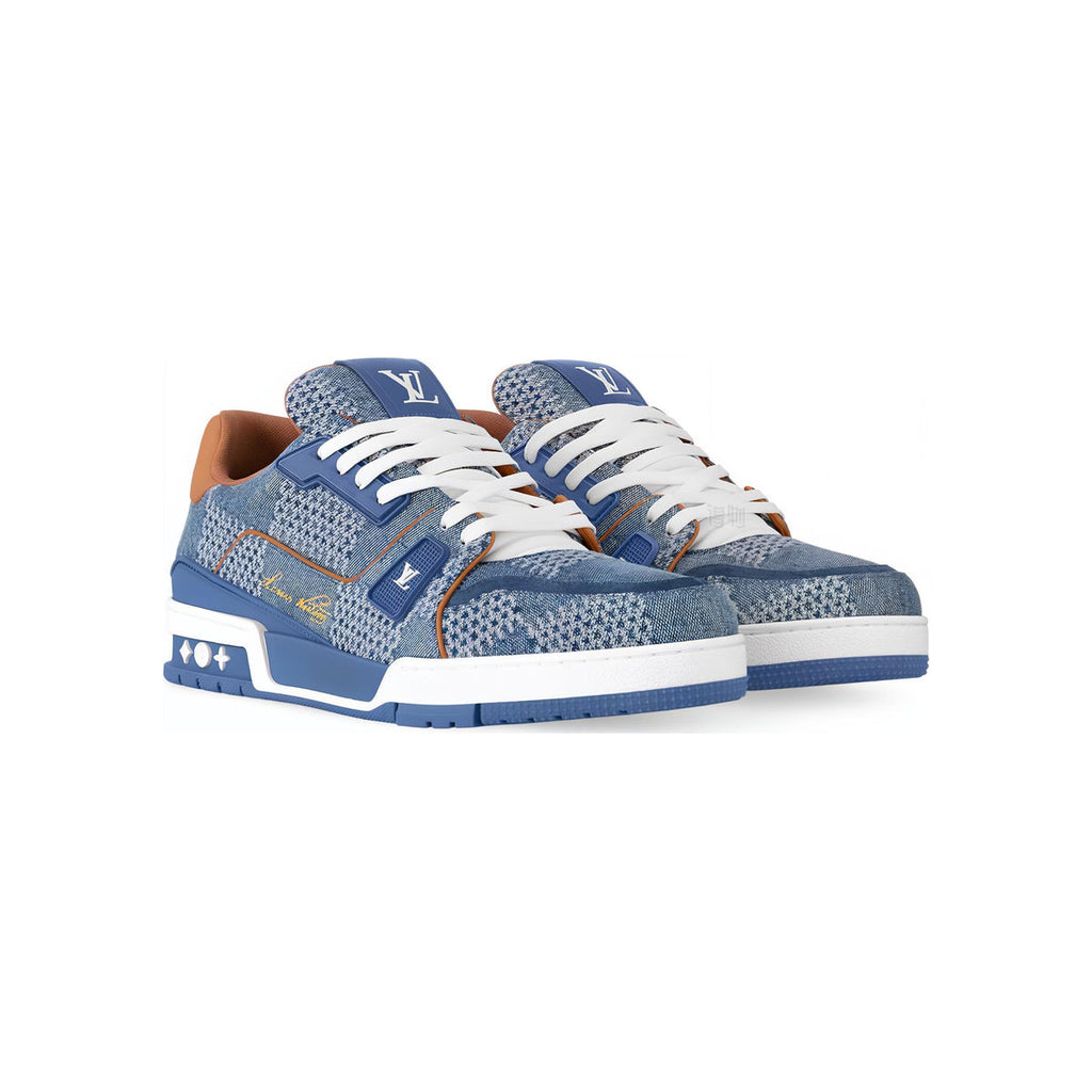 Louis Vuitton Trainer Leather Checkered Print Low-Top Sneakers in Blue – Unisex