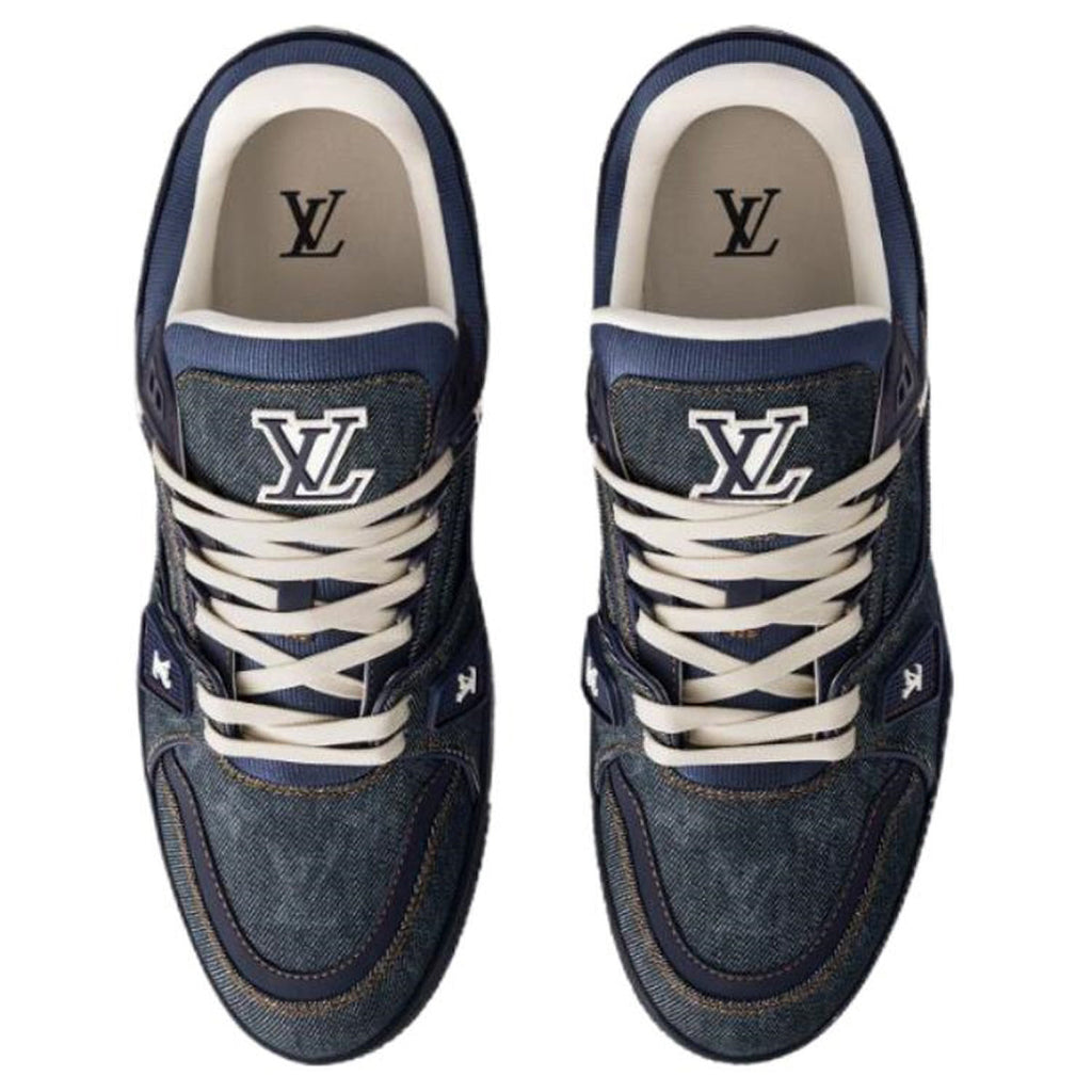 Louis Vuitton Trainer Denim Lace-Up Low-Top Sneakers in Navy Blue – Unisex