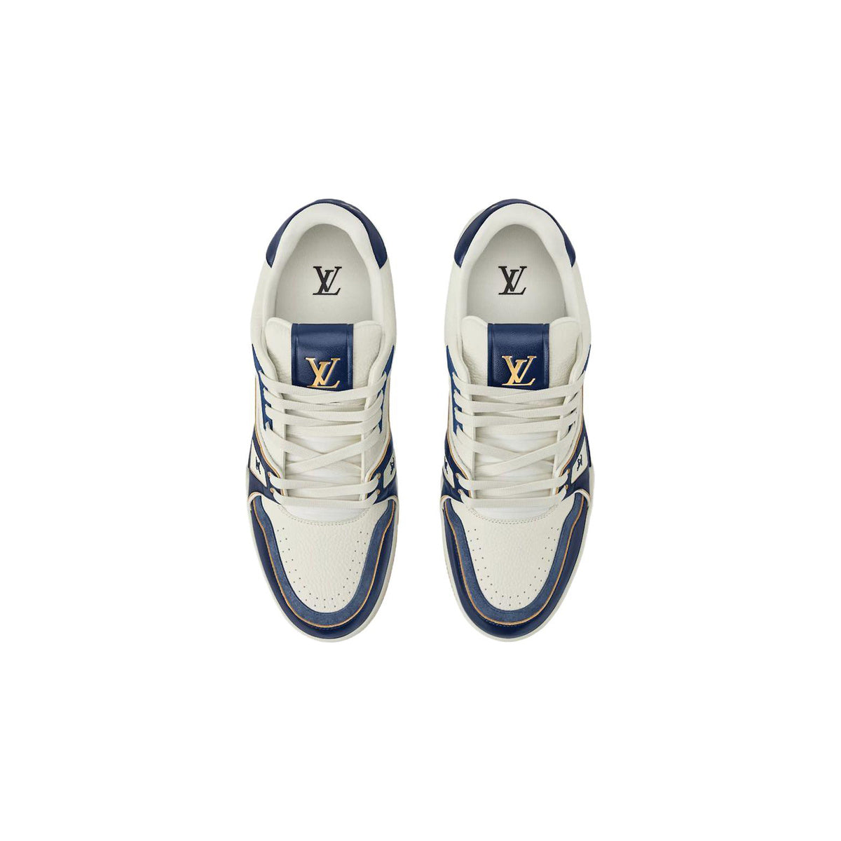 Louis Vuitton Trainer Distressed Grained Calf Leather Lace-Up Low-Top Sneakers in Blue & White – Unisex