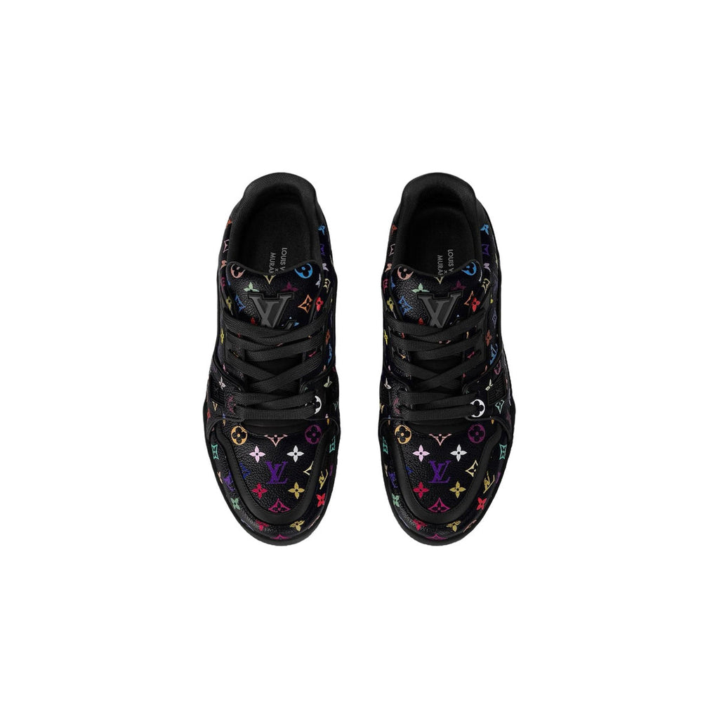 Louis Vuitton × Takashi Murakami Trainer Grained Calf Leather Signature Print Low-Top Sneakers in Black – WoUnisex