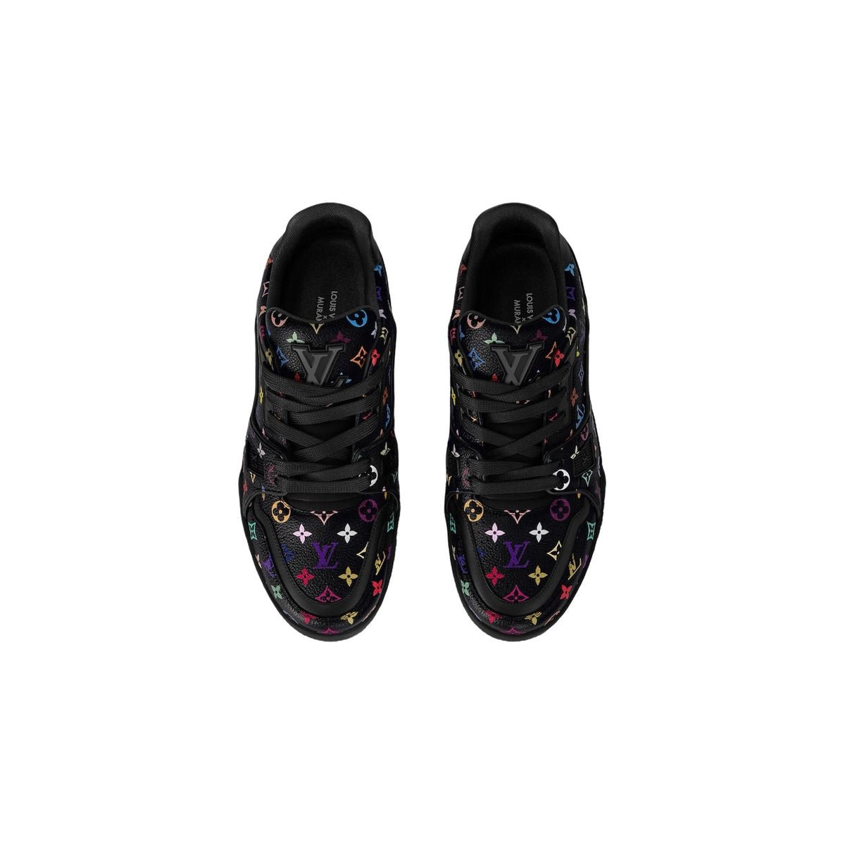 Louis Vuitton × Takashi Murakami Trainer Grained Calf Leather Signature Print Low-Top Sneakers in Black – WoUnisex