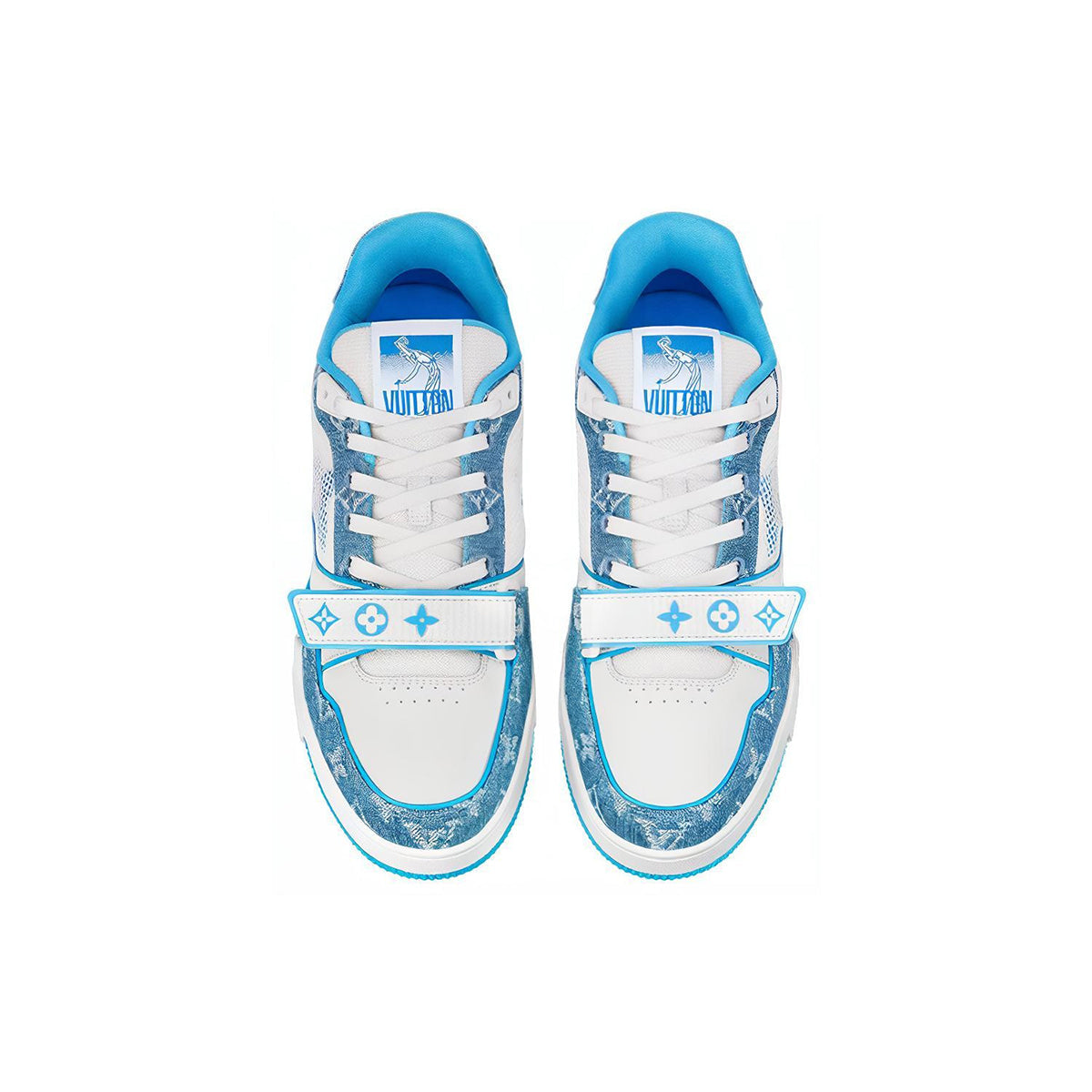 Louis Vuitton Trainer Leather Flower Motif Low-Top Sneakers in Blue & White