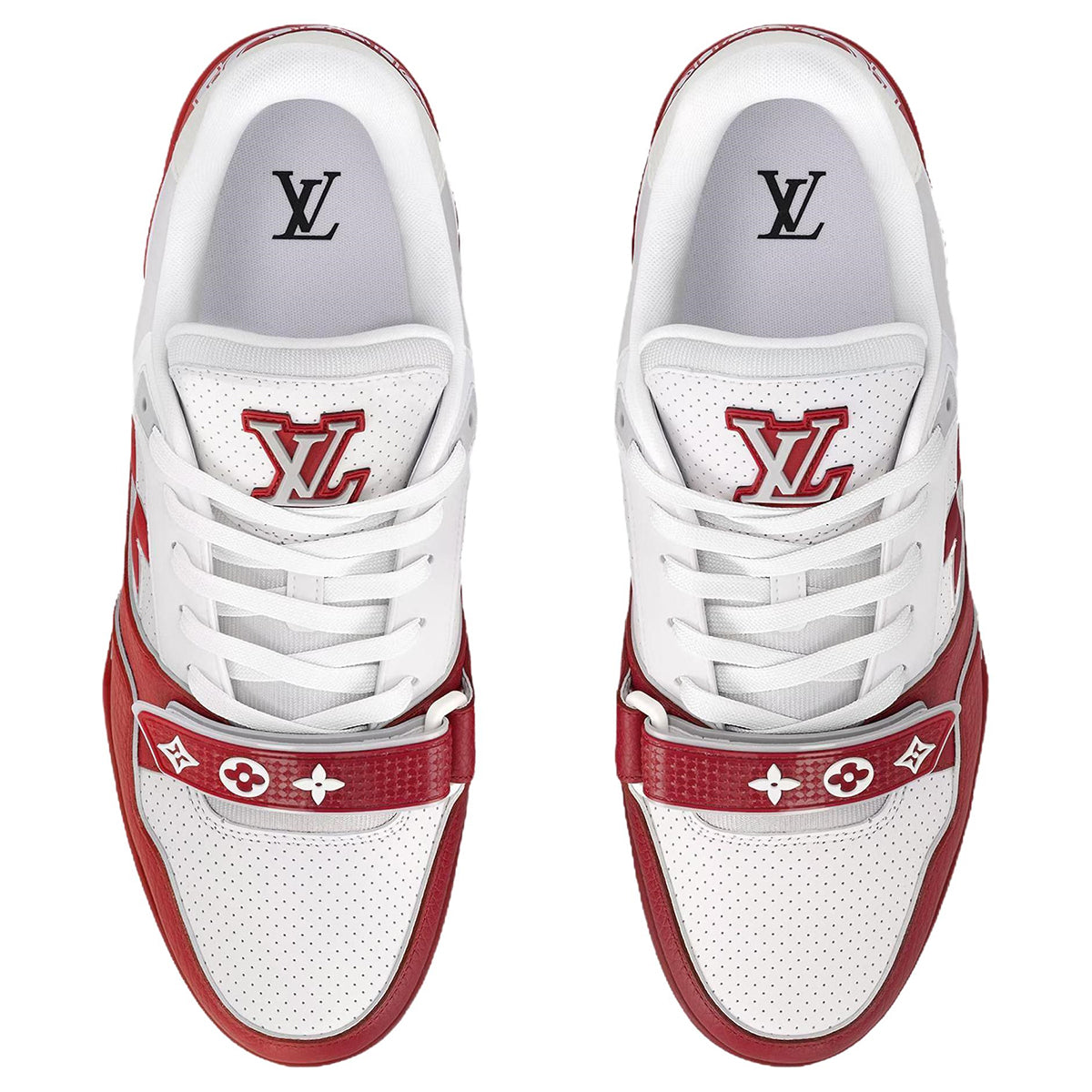 Louis Vuitton Leather Lace-Up Low-Top Sneakers in Red with Floral Pattern – Unisex