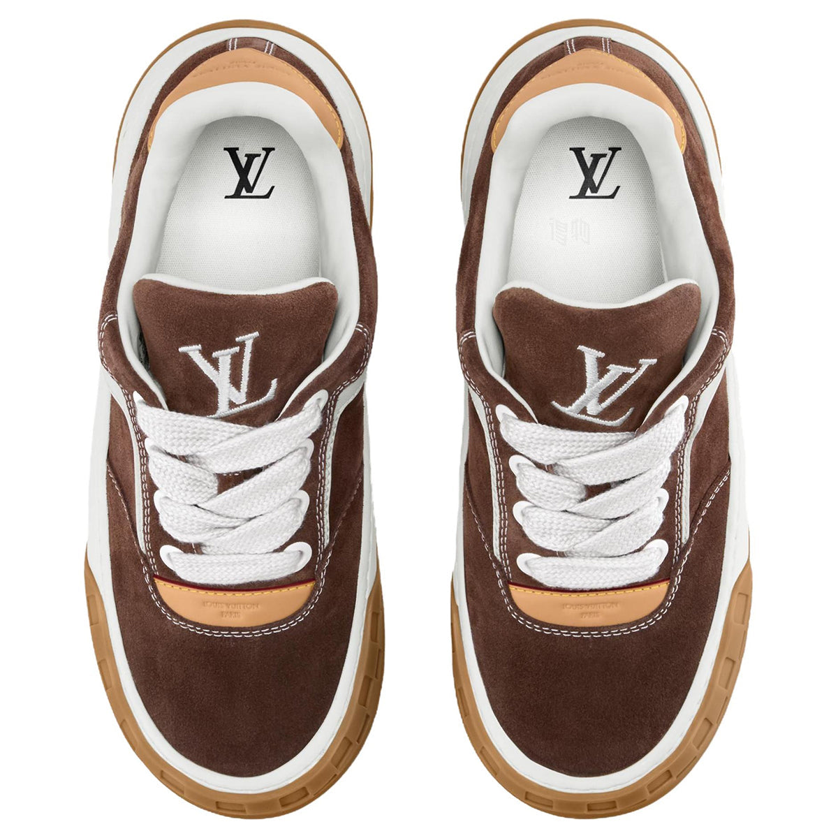 Louis Vuitton Tilted Suede Lace-Up Biscuit-Sole Low-Top Sneakers in Chestnut Brown – Unisex