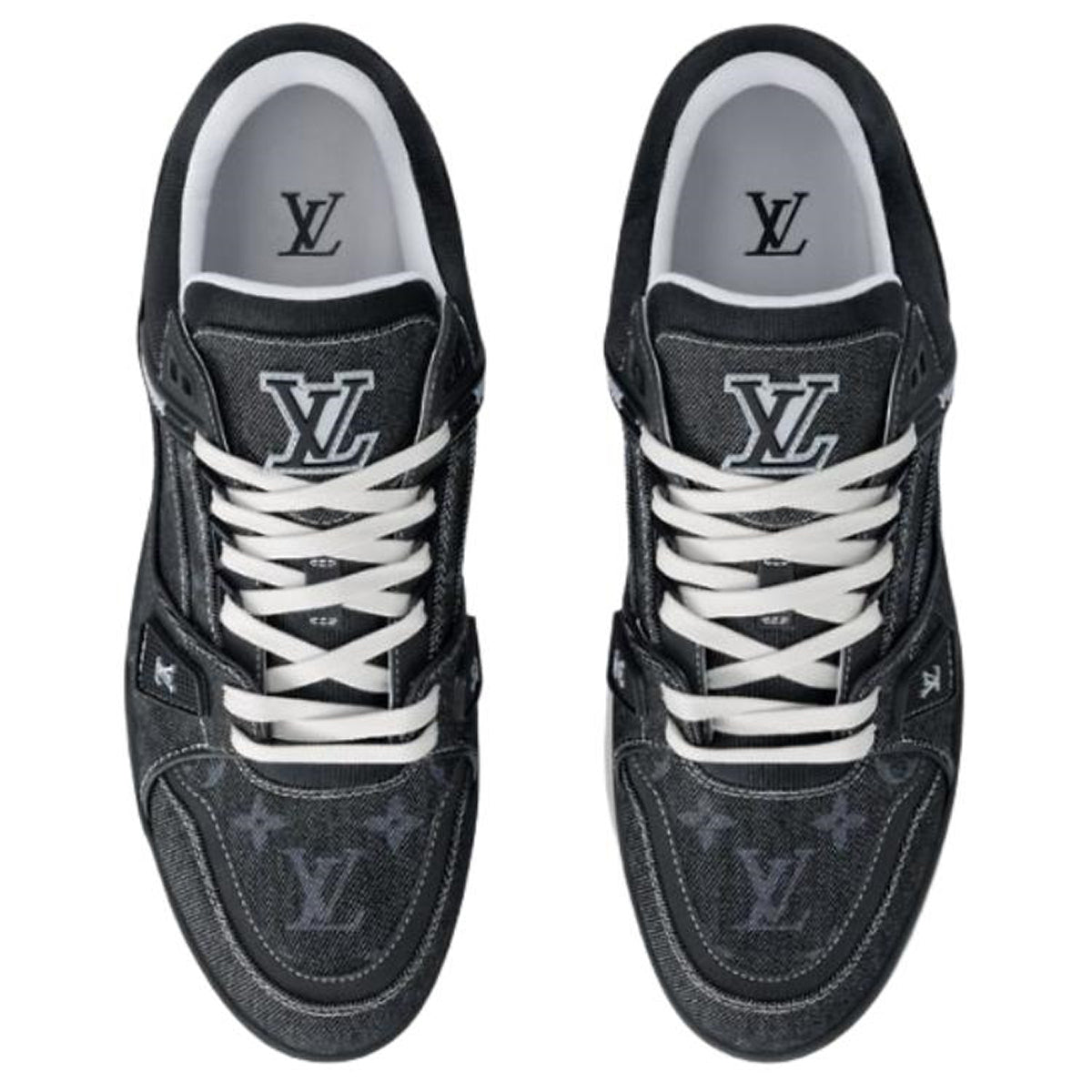 Louis Vuitton Trainer Denim Lace-Up Flat-Sole Low-Top Sneakers in Black