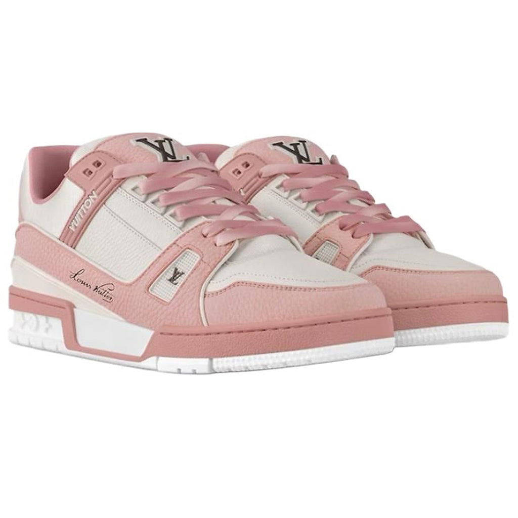 Louis Vuitton Trainer Calf Leather Lace-Up Low-Top Sneakers in White & Pink – Unisex