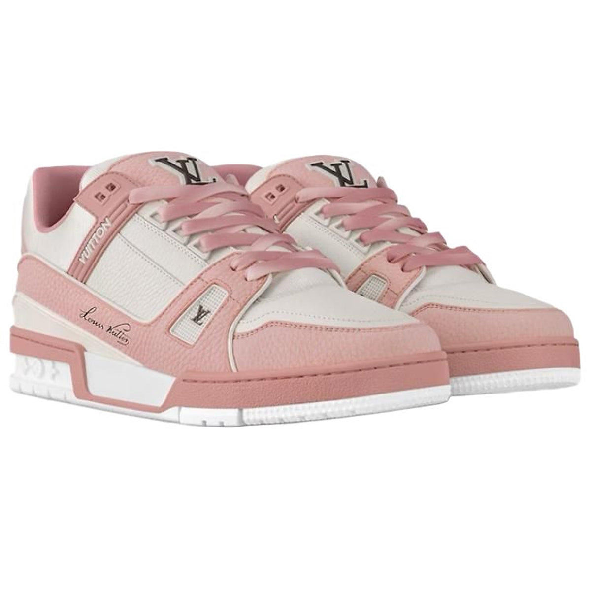 Louis Vuitton Trainer Calf Leather Lace-Up Low-Top Sneakers in White & Pink – Unisex