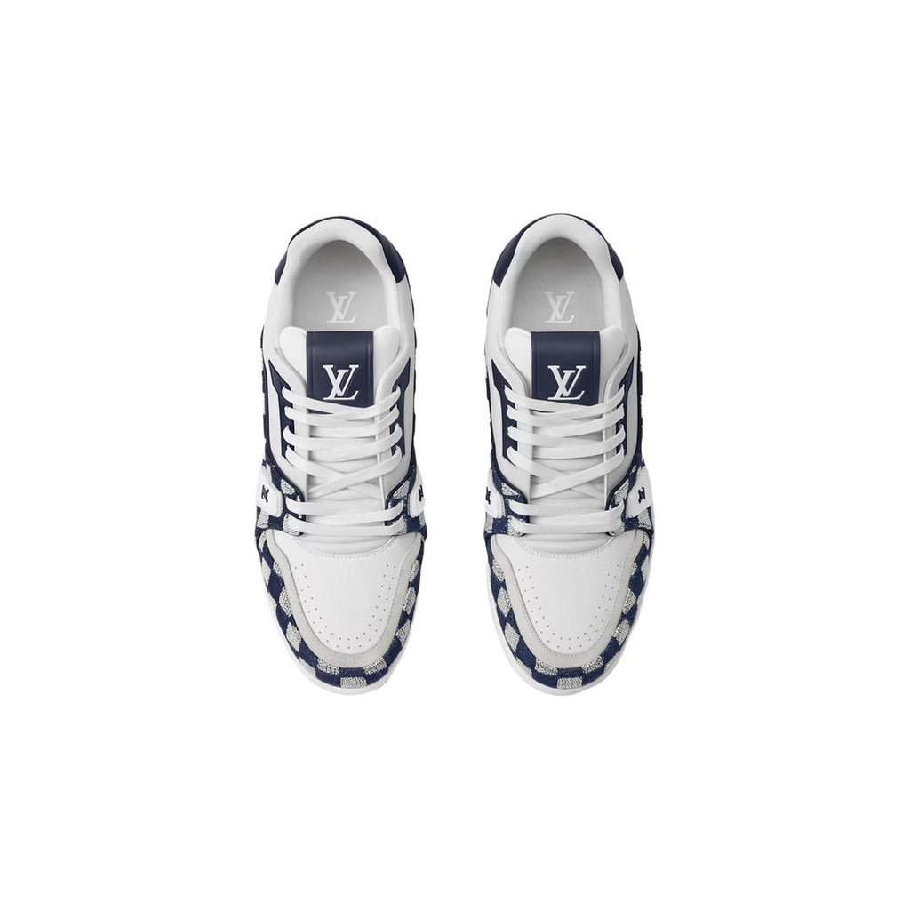 NIGO x Louis Vuitton Trainer FW26 Denim & Leather Low-Top Sneakers in White & Blue – Unisex