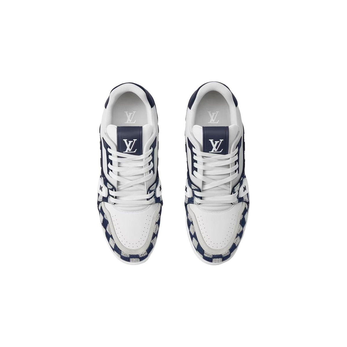 NIGO x Louis Vuitton Trainer FW26 Denim & Leather Low-Top Sneakers in White & Blue – Unisex