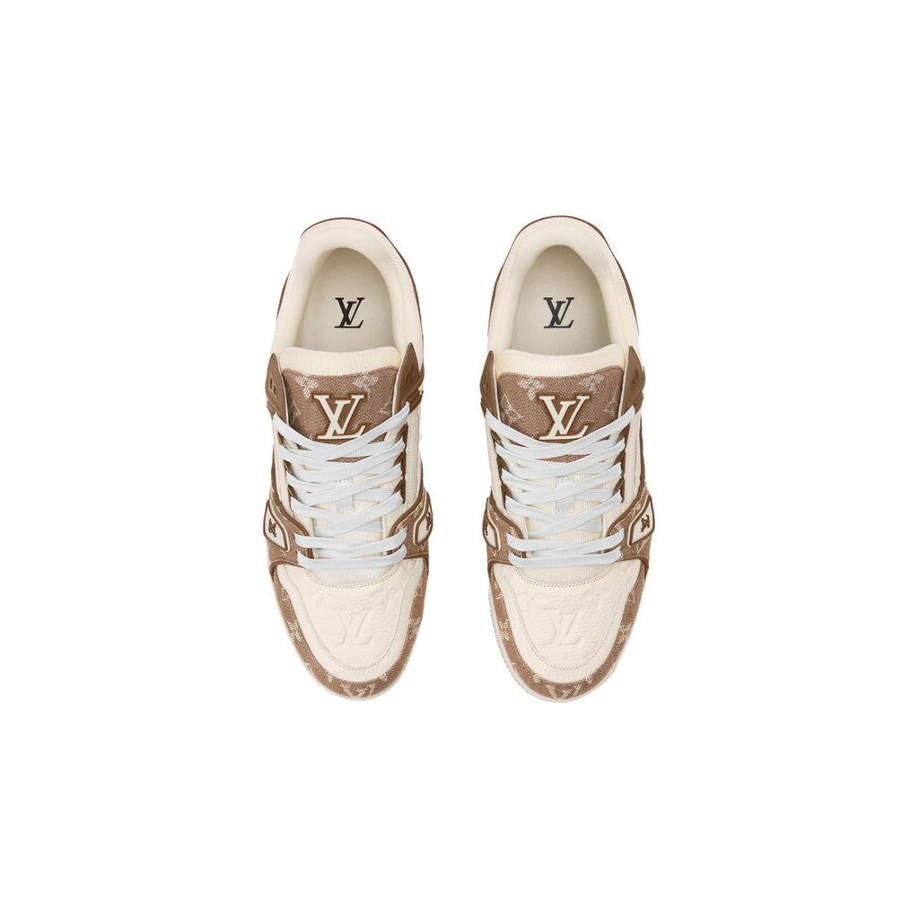 Louis Vuitton Trainer Leather & Denim Lace-Up Low-Top Sneakers in Beige & Brown – Unisex