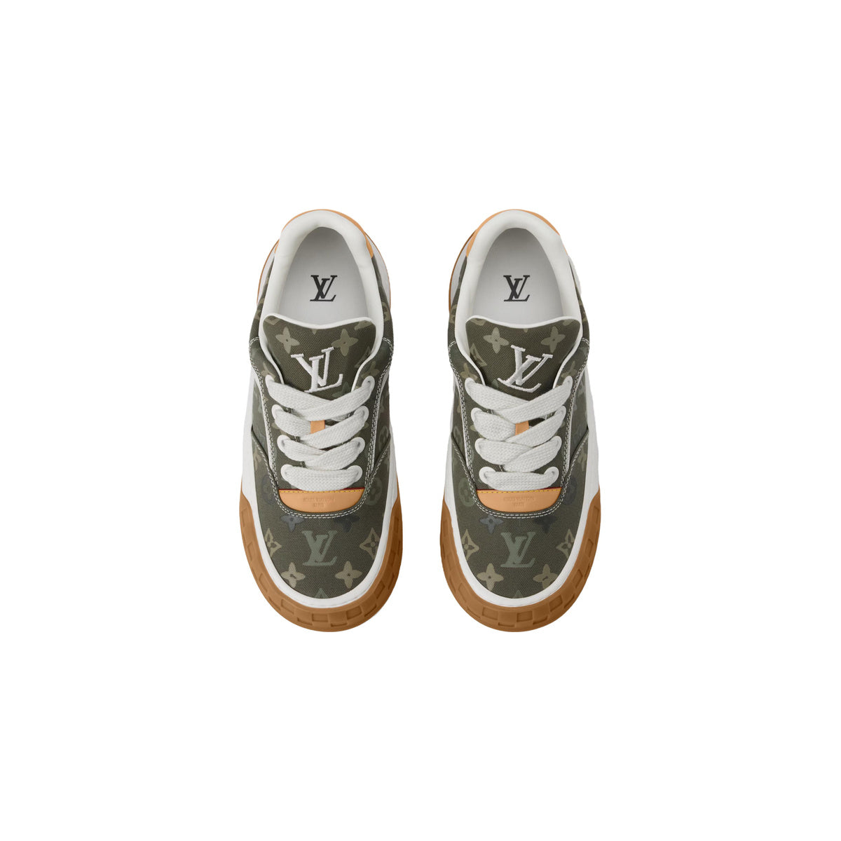 Louis Vuitton LV Tilted Leather Platform Lace-Up Low-Top Sneakers in Khaki Green – Unisex