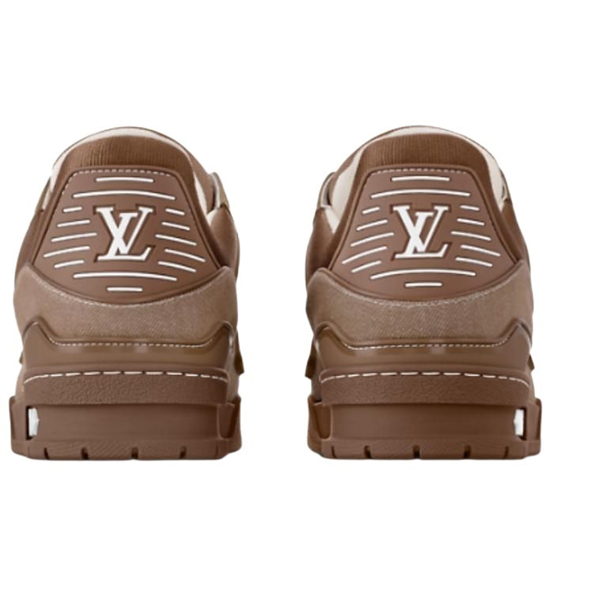 Louis Vuitton Trainer Denim Lace-Up Low-Top Sneakers in Brown with LV Logo Print – Unisex