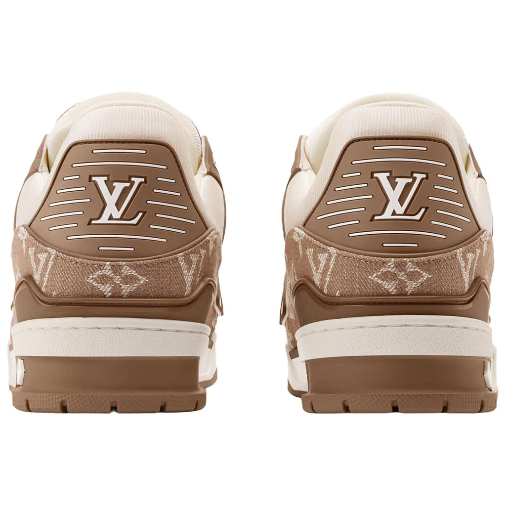 Louis Vuitton Trainer Denim Lace-Up Flat-Sole Low-Top Sneakers in Beige & Brown – Unisex