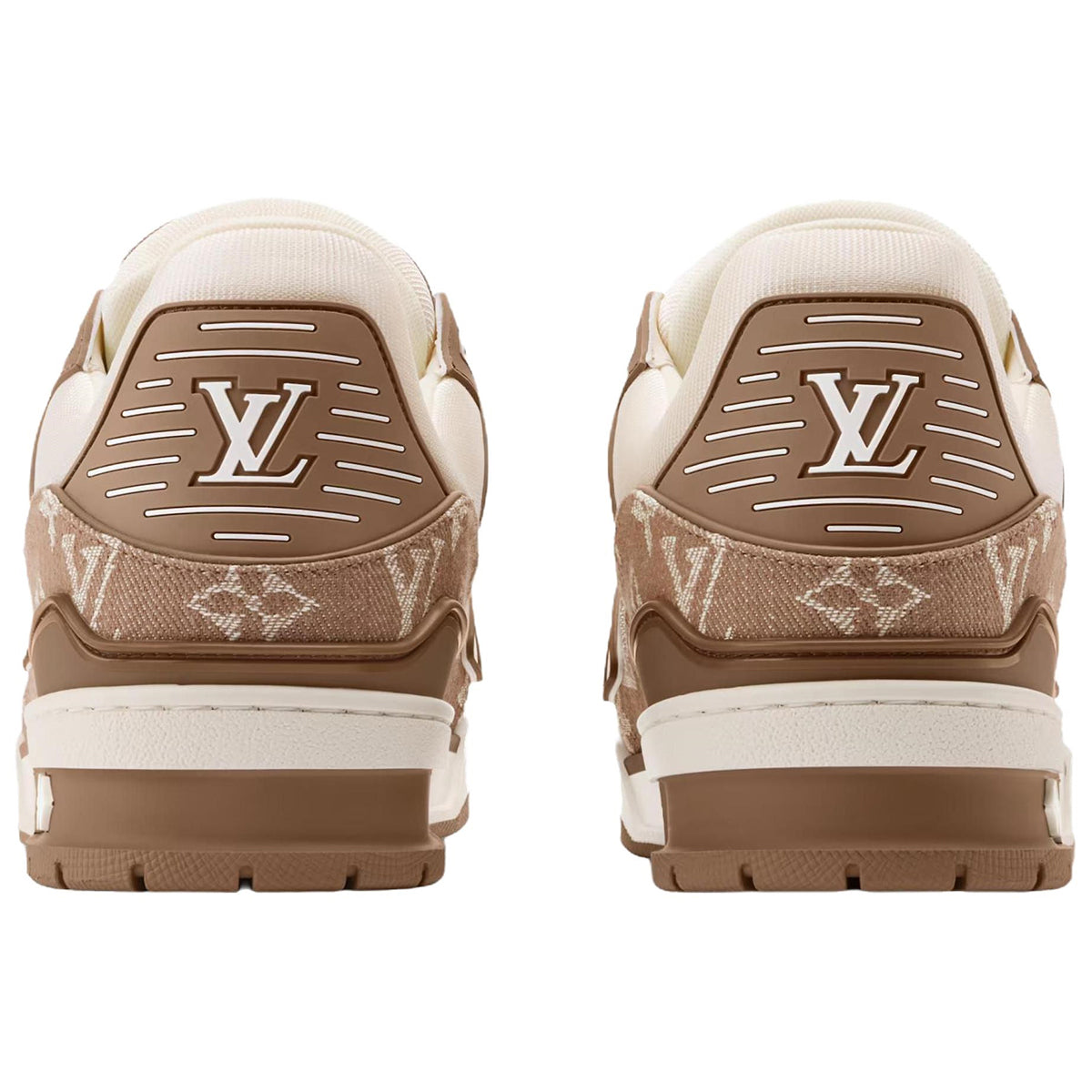 Louis Vuitton Trainer Denim Lace-Up Flat-Sole Low-Top Sneakers in Beige & Brown – Unisex