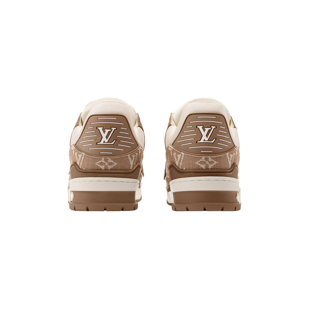 Louis Vuitton Trainer Leather & Denim Lace-Up Low-Top Sneakers in Beige & Brown – Unisex