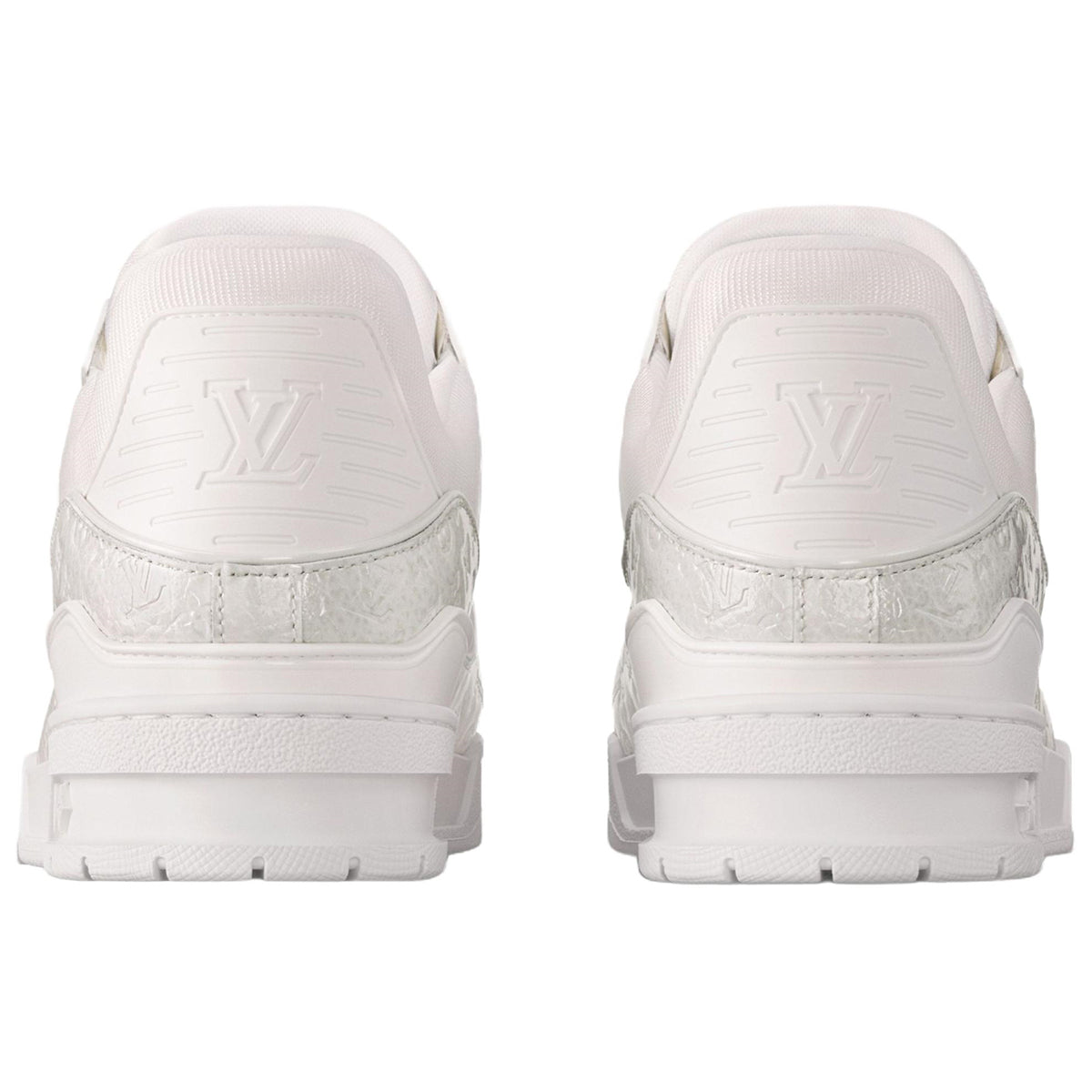 Louis Vuitton Trainer Leather Lace-Up Low-Top Sneakers in White with Embossed Letter