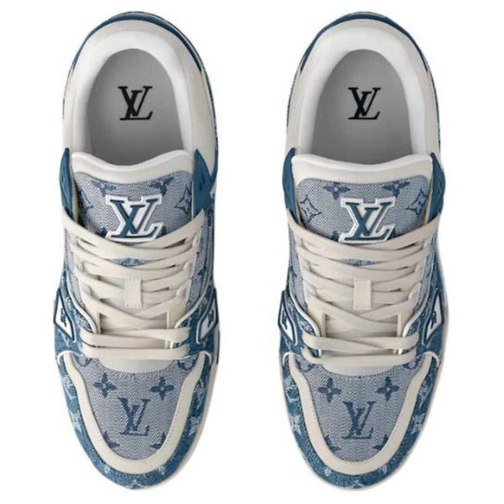Louis Vuitton Trainer Leather Lace-Up Low-Top Sneakers in Blue & White – Unisex