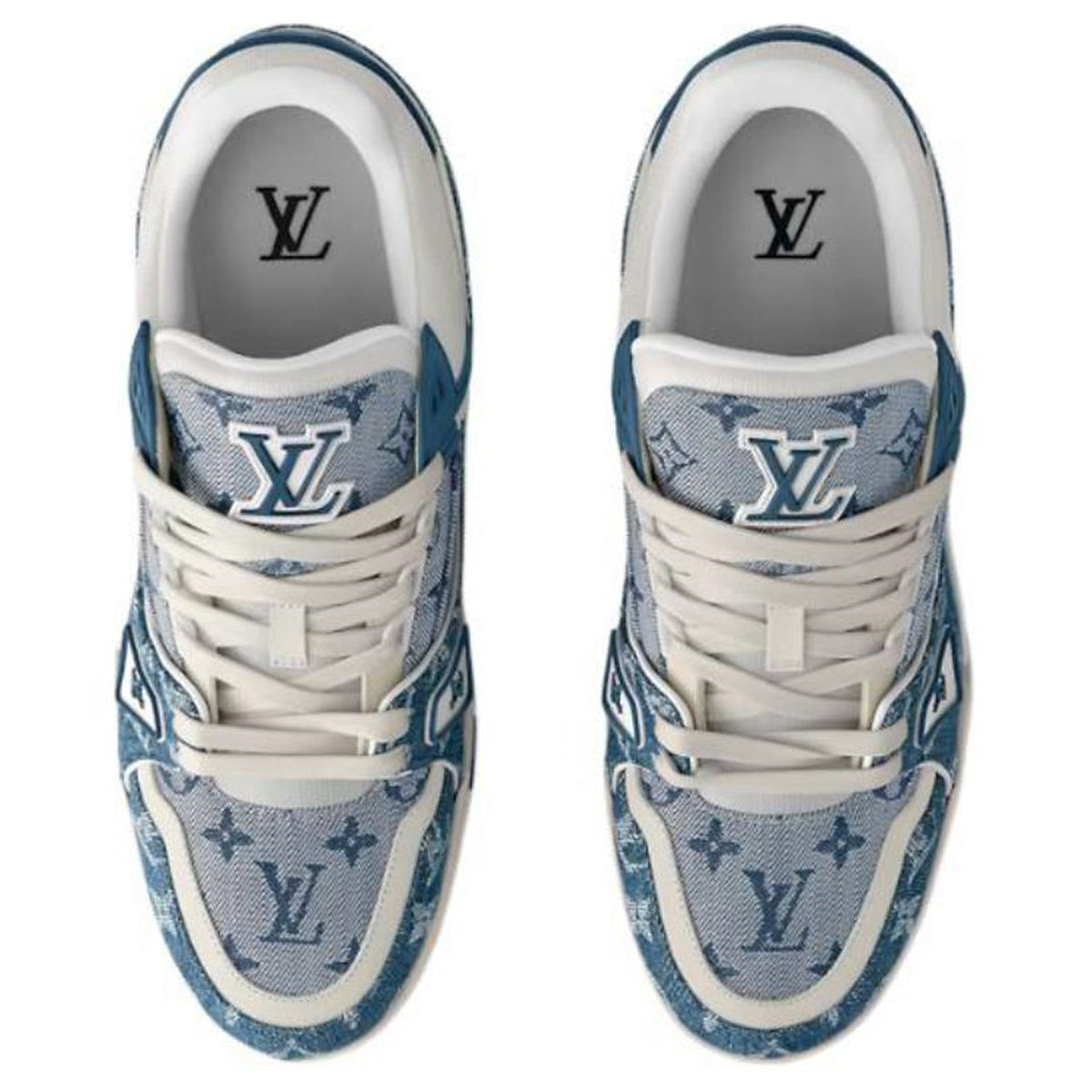 Louis Vuitton Trainer Leather Lace-Up Low-Top Sneakers in Blue & White – Unisex