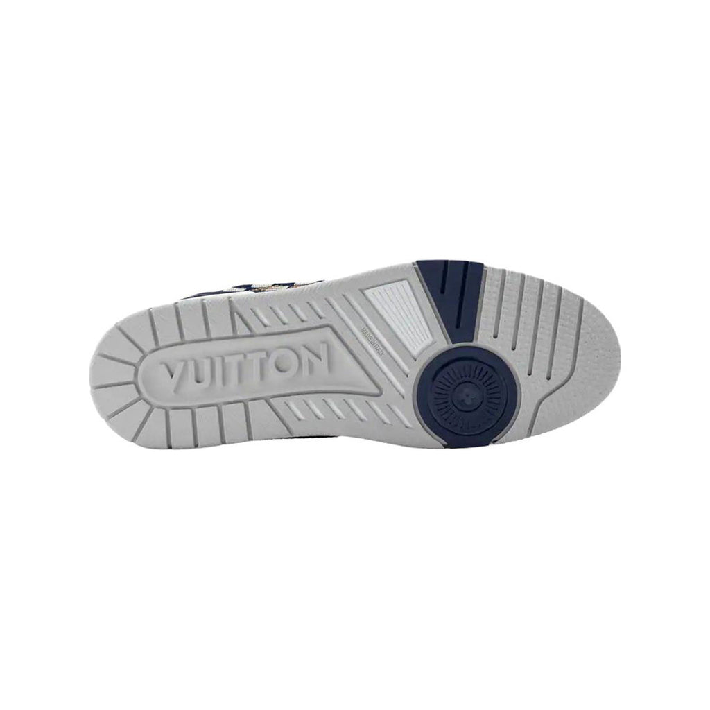NIGO x Louis Vuitton Trainer FW26 Denim & Leather Low-Top Sneakers in White & Blue – Unisex