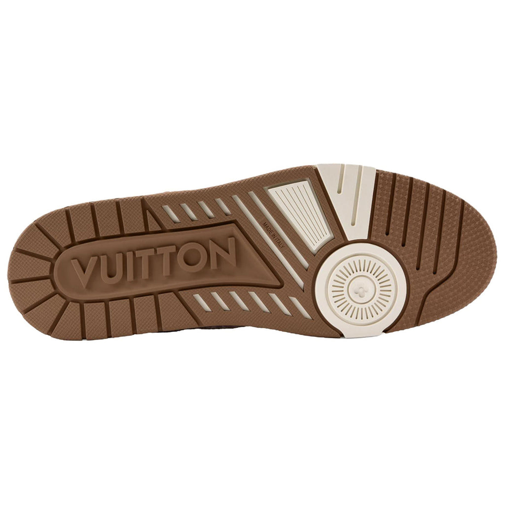 Louis Vuitton Trainer Denim Lace-Up Flat-Sole Low-Top Sneakers in Beige & Brown – Unisex
