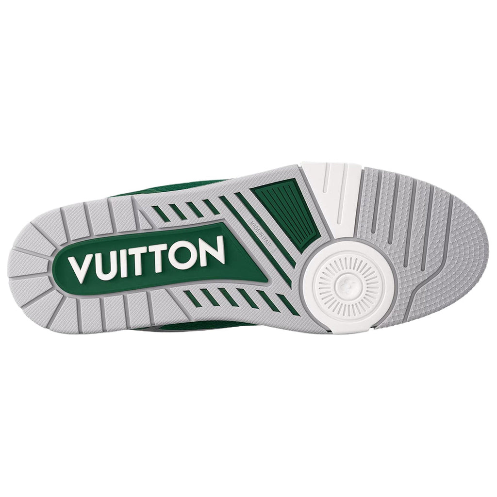 Louis Vuitton Trainer Leather Lace-Up Low-Top Sneakers in Green with Floral Logo